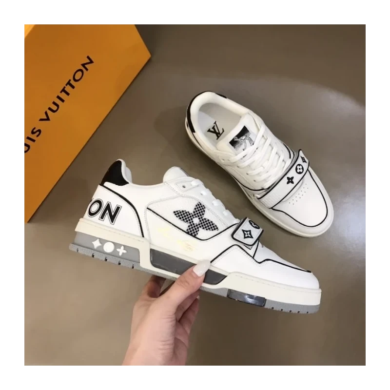 LV Monogram Flowers Trainer Sneaker Black cheap wholesale Louis Vuitton Shoes