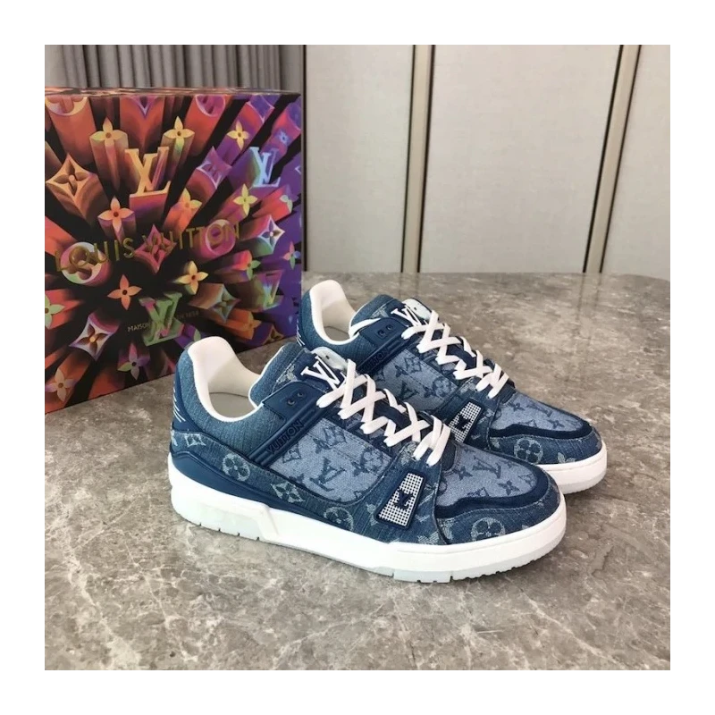 LV Monogram Denim Trainer Sneakers 1A7S51 cheap wholesale Louis Vuitton Shoes