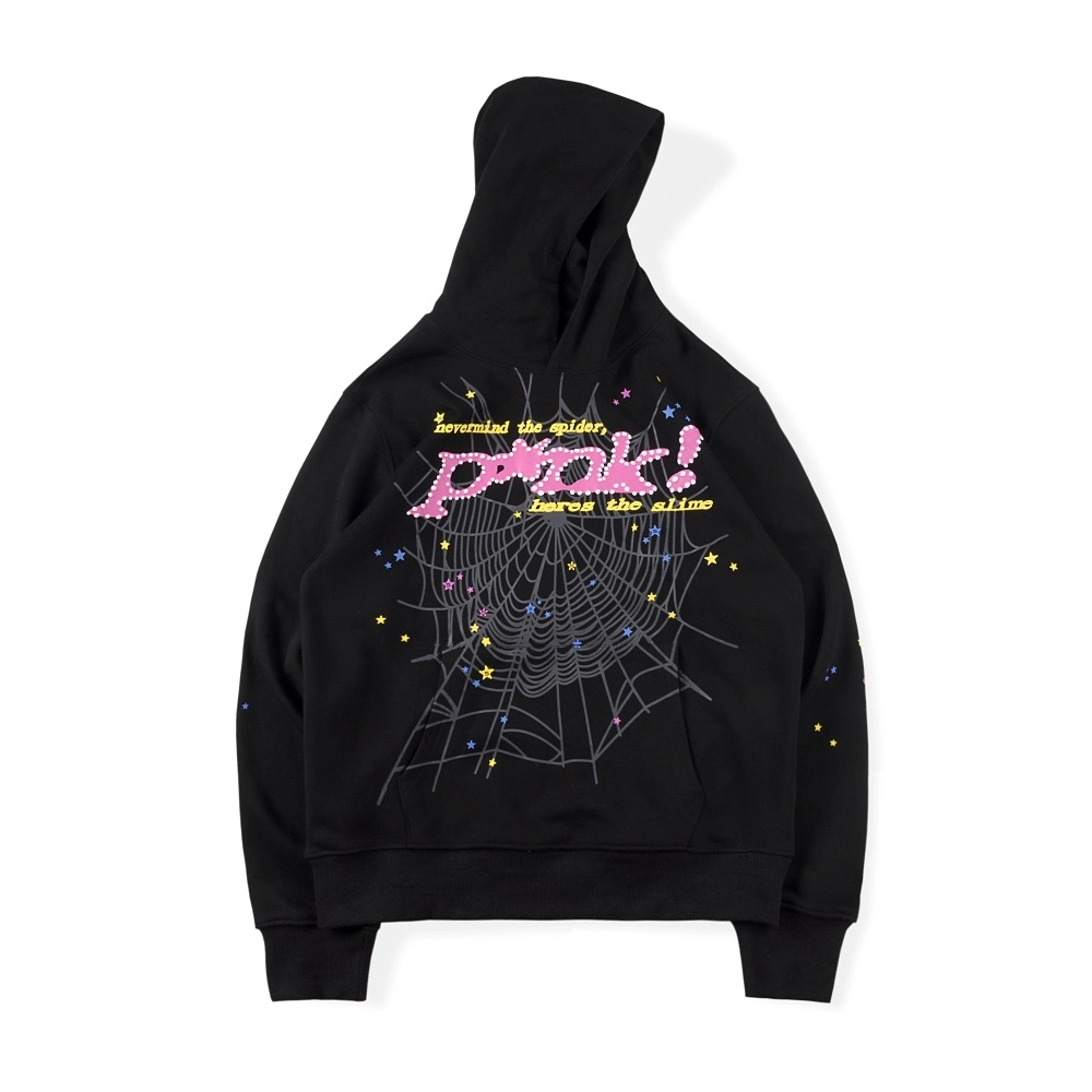 Pink Black Sp5der Hoodie,Sp5der Hoodie,HOODIE,APPAREL