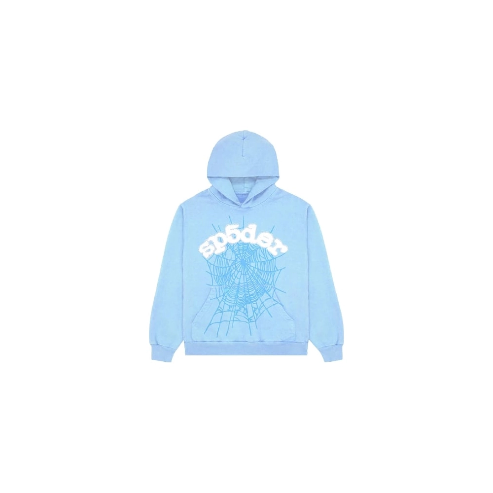 Sky Blue Web Sp5der Hoodie,Sp5der Hoodie,HOODIE,APPAREL