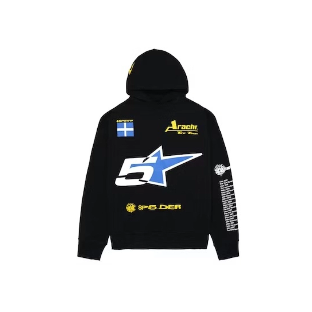 Sp5der Pit Crew Oversized Hoodie Black,Sp5der Hoodie,HOODIE,APPAREL