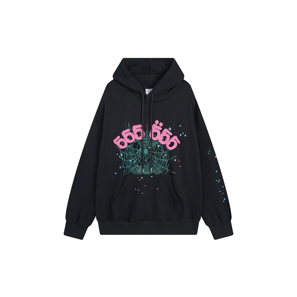 Sp5der 555 555 Black Hoodie,Sp5der Hoodie,HOODIE,APPAREL